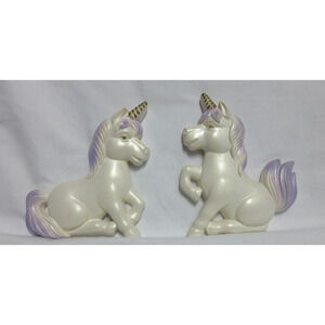 VTG Chalkware Unicorn Decor Wall Plaques Miller Studio 6" x 5" 1987 Set of 2
